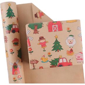 Aimyoo Pink Snowman Kraft Christmas Wrapping Paper Roll, Snowflakes Xmas Gift Wrap Paper 17 inch x 32 feet
