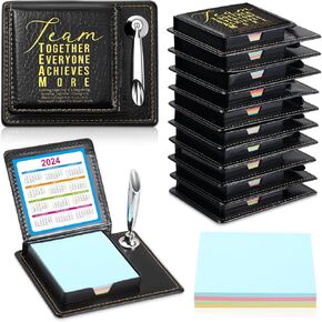 Tenceur 10 Pcs Thank You Gifts Sticky Note Holders,Appreciation Gifts Bulk for Employee Coworker Inspirational Sticky Notes Pen Holder with PU Leather Box(Motivational Employee)
