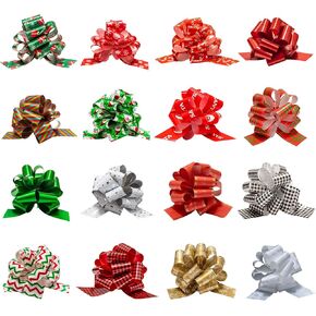 Cloison 16 PCS Christmas Pull Bows, 5" Xmas Christmas Wrap Ribbon Pull Bows, Colorful Christmas Bows for Gift Wrapping, Wine Bottles, Basket Decorations, Bouquets, and Hampers