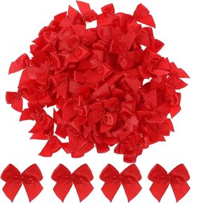 Mini Bows, 100 Pcs 1 Inch Red Ribbon Bow Satin Twist Tie Bows Tiny Premade Craft Bows for DIY Sewing Crafts Gift Wrapping Basket Wedding Birthday Christmas Party Scrapbooking Decorations