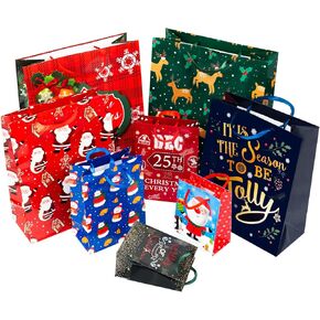 24 PCS Christmas Gift Bags Assortment, Featuring Snowflake, Reindeer, Christmas Tree, Santa Claus with Gifts Holiday Designs – Perfect for Festive Wrapping, 6 X-Large, 6 Large, 6 Medium, 6 Small