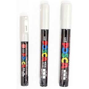 Uni POSCA White Fine Paint Marker Pens, 3 Different Point Sizes per Pack: PC-1M(0.7 mm), PC-3M(0.9~1.3 mm), PC-5M(1.8~2.5 mm) - total 3 pens