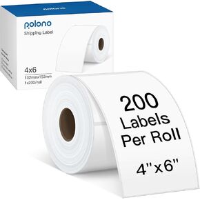 POLONO Genuine 4"x6" Direct Thermal Shipping Label, Perforated Postage Shipping Labels Compatible with POLONO PL60, PL70E and PL420 Label Printer, Permanent Adhesive, Commercial Grade, 220 Labels/Roll