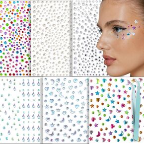NOOEPC Self Adhesive Face Gems Self Rhinestone Jewel Stickers Craft Supplies Scrapbook Supplies Gemstones Hair Gems, Rhinestone Stickers for Face, Eye, Makeup, Body
