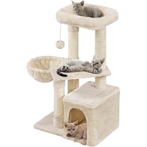 Yaheetech Cat Tree, Plush Covered Cat Tower for Indoor Cats, Cute Cat Condo with Scratching Post & Pad, 34.5in Multi-Level Cat Furniture Activity Center Cat Bed w/Dangling Ball & Platform for Kittens