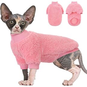 SUNFURA Sphynx Cat Sweater, Hairless Cats Turtleneck Pullover Kitten Sweaters for Cats Only, Warm and Soft Cat Pajamas Shirt with Sleeves Pet Winter Clothes Fleece Jumpsuit for Cats Puppy, Pink M