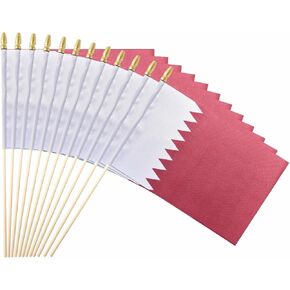 25Pack Small Qatar Flag Handheld Mini Qataris Flags on Stick 5x8 Inch