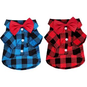 Tongcloud 2 Pack Plaid Dog Shirts Plaid Puppy Cat Shirt Dog Shirts Plaid Puppy Shirts for Small Dogs Cats Birthday Party and Holiday Photo(Red and Blue, Medium)