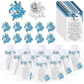 Sasylvia Memorial Pins Bulk Celebration of Life Funeral Favors Includes Forget Me Not Flower Lapel Pin Brooches Memorial Poem Cards Organza Bags Memorial Gifts Charms for Who Loss Loved One(30)