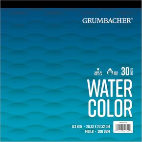 Grumbacher 8" x 8" Cold Press Watercolor Paper Pad, 140 lb. / 300 GSM, Fold-Over, 30 Sheets/Pad, 1 Each