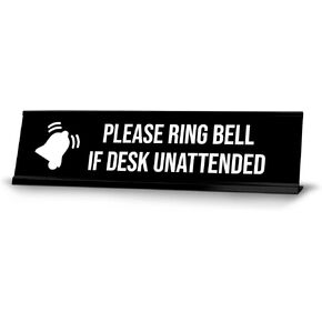 Please Ring Bell If Desk Unattended, BW Black Frame, Desk Sign (2x8")