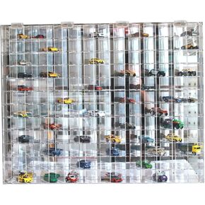 DisplayGifts Clear Acrylic Display Case for 1:64 Scale Hot Toy Cars Wheels Model Cars Display with 144 Compartments in 45 Degree Angle, Clear, UV Protect 22.5 X 30.4 X 3 Inches, Wall Mounted Storage