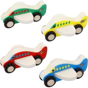 4Pcs Wooden Airplane Model, Car Airplane Model Scooter Airplane Toy（Blue, Red, Green, Yellow）