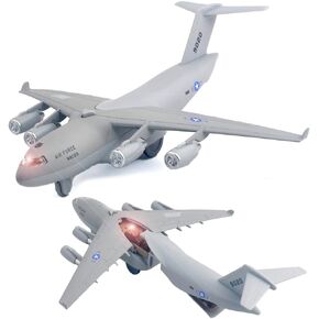 Ailejia Diecast Plane Toy Air Force Plane Toy Metal Pull-Back Aircraft with Lights & Sounds Military Model Airplane Army Aircraft Fighter for Kids Boy Birthday (Light Gray)