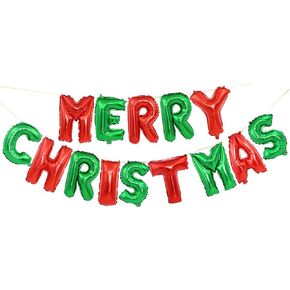 KALOR Merry Christmas Balloons Banner, 16 Inch Gold Foil Mylar Balloon Christmas Sign for Xmas Party Decorations
