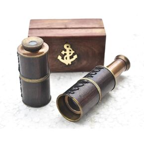 Brass Antique Finish with Wooden Case Brass Ship Captain's Telescope Vintage Monocular Pirate Decor Gift