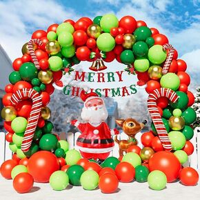 Christmas Balloon Arch Kit With Xmas Red Green White Gold Balloons, Candy Cane Balloons Elk-Sleigh Foil Balloon Christmas Gift Box Balloons Star Balloons for Friendsmas Christmas Party Decorations