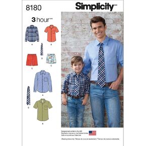 Simplicity 8180 Men and Boy's Shirt, Boxer Short, and Tie Sewing Pattern by 3 Hour in Sizes A (S-L / S-XL)