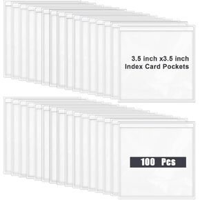 100 Pcs Self Adhesive Label Holder, Clear Label Pockets Index Card Pockets Card Holder Shelf Label Holder, Adhesive Pockets Labels Holders for Storage Bins, Library Card, Organizing (3.5 x 3.5 inches)