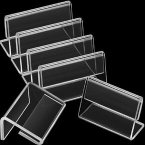 Nezyo 70 Pcs Mini Acrylic Sign Display Holder L Shape Tag Label Stands Clear Price Acrylic Tag Holder for Name Counter Top Retail Card Store Table Display, 1.57 x 0.79 Inch/ 4 x 2 cm
