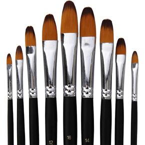 Artist Paint Brushes Set,9 Pcs Professional Filbert Brushes for Acrylic Oil Watercolor Gouache Painting Kits with Long Handle Nylon Hair Black