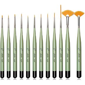 Golden Maple Detail Paint Brush Set, 12pcs Fine Miniature Paint Brushes Kit with Fan Brush Perfect for Acrylic, Oil, Watercolor, Art, Scale, Model, Face, Paint by Numbers