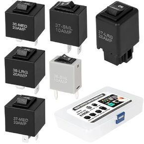 6Pcs 9038 Relay Bypass Switch Kit Replacement, Replace 9036 9037 Fuel Pump Relay Bypass Kit, Black Relay Bypass Switch with White Compartmented Storage Box