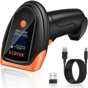 KUIIYER Bluetooth Barcode Scanner, Wireless 2D QR 1D Bar Code Scanners with LCD Digital Display & AI Voice, Plug & Play Handheld Barcode Reader for iPhone, Android, iPad, Tablet, PC Computers & POS