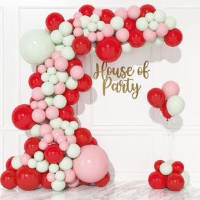 HOUSE OF PARTY Christmas Balloons Arch Kit - 145 Pcs - Christmas Balloons for Decorations Red, Teal, White with Candy Cane | Mylar Balloons with Candy Cane for Christmas Decoration