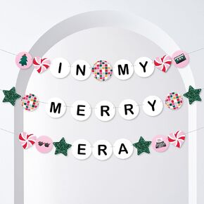 Big Dot of Happiness In My Merry Era Banner, Christmas Party Decorations, Xmas Holiday Backdrop, Large Holiday Friendship Bracelet Banner, 28 Pieces