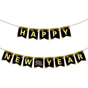 Happy New Year Banner New Year Black Gold Banner New Years Decorations 2025 Banner Happy New Year Decorations 2025 New Years Eve Party Supplies for Indoor and Outdoor Decoration