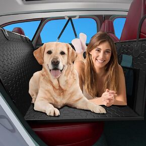 Dog Car Seat Cover for Back Seat with Hard Bottom, Back Seat Extender for Dogs Holds 400lb, Dog Hammock for Car, Waterproof Pet Backseat Protector with Mesh Window and Storage Pocket for Car & SUV