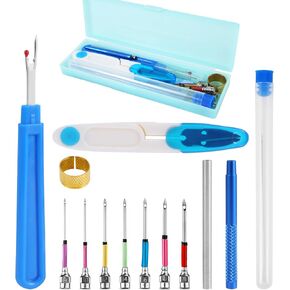 14pcs Punch Needle Kit, Adjustable Punch Needle Tool with 7 Sizes Punch Needle Heads Sewing Art Needle Tools for Adult Beginners Embroidery Floss Cross Stitching Craft Supplies