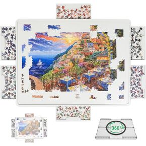 Rotating Puzzle Board for 1500 Pieces with 6 Sliding Drawers and Cover – 360° Lazy Susan Spinning, 26"x35" Portable Plastic Puzzle Table, Christmas Gift for Mom Jigsaw Puzzle Enthusiasts
