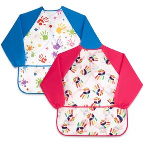 Toddler Art Smock Artist Painting Aprons 2 Pack Waterproof kids paint smocks,Age 2-7 Years