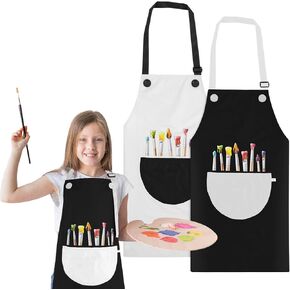 TIESOME 2 Pack Children's Apron, Adjustable Waterproof Art Apron with Pockets, Girls Boys Bib Aprons for Kids Painting Crafting Cooking Baking Art Gardening(Black, Gray)