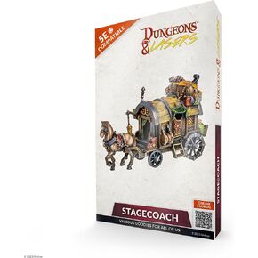 Dungeons & Lasers Stagecoach with Horse DND Miniature Accessory - 28mm Scale - 5E Compatible for Tabletop Terrain and RPG Games - Highly Detailed and Unpainted - for 14 Years +
