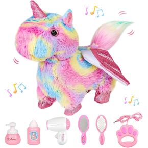 Plush Interactive Toy Cat for Kids, with Leash Walking, Meowing, Touch Control, and Wags Tail Plush Toy Kitty Electronic Cat Pet, Best Gift for Girl Kid (White cat)