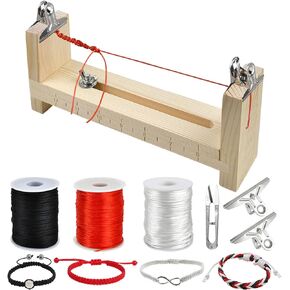 Worldity Paracord Bracelet Jig, Wood Bracelet Maker with 3 Rolls Nylon String for Bracelets, 1.5mm Nylon Bracelet Cord for Jewelry Making, Bracelet Making, Lanyards, Chinese Knot (Black White Red)