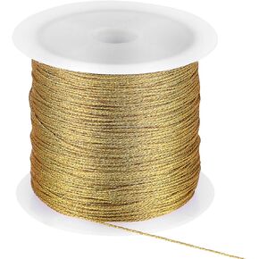 109 Yards/328 Feet Spool Gold Metallic Cord Tinsel String Gold Twine for Bracelet Making Jewelry Making Thread Gold Craft String Tinsel String Craft Making Cord Christmas Hanging Decorations