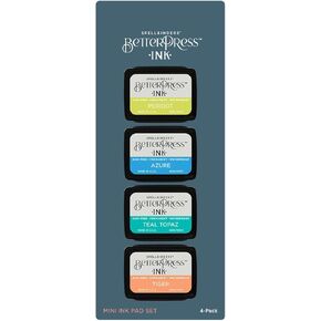 Spellbinders BetterPress Tropical Mini 4 Pack Set: Peridot/Tiger/Teal Topaz/Azure Ink Pad