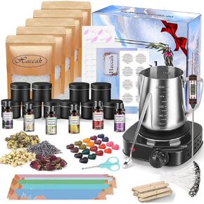 Complete Candle Making Kit with Wax Melter, Making Supplies,DIY Arts&Crafts Gift for Kids,Beginners,Adults,Including 500w Electronic Stove,Wicks,Rich Scents,Dyes,Melting Pot,Candle tins