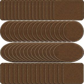 Dunzy 60 Pcs Blank Leatherette Hat Patches Laserable Leatherette Patch Iron on Heat Press with Adhesive Leather Patches for Hats Clothes Repair(Khaki, Golden Brown, Gray,3 x 2 Inches)