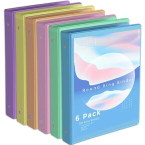 1-Inch Binder 3 Ring, Round Ring with 2 Interior Pockets, Holds 200 Sheets Letter Size Paper, Durable Plastic View Binders for School, Office, and Home