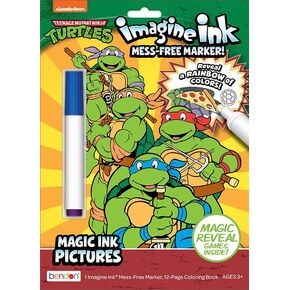 حبر تخيلي TMNT | سلاحف النينجا المراهقون المتحولون تخيلوا الحبر | كتاب تلوين TMNT | قلم تحديد خالٍ من الفوضى بالحبر السحري | 12 صفحة