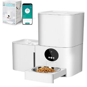 2-in-1 Upgrade Automatic Cat Feeder Water Dog Feeder Automatically Supports WiFi Connection Supports 2.4GHz and 5GHz Pet Feeder Can Be Mobile Timed Dosing Pet Food Dispenser with a Pet Water Dispenser