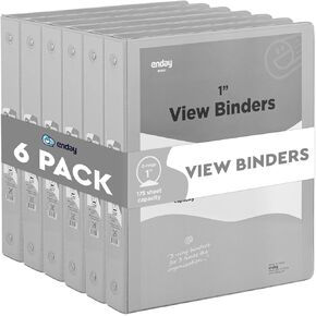 ½ Inch 3 Ring Binder, .5 Inch Round Ring Clear View Cover with 2 Inside Pockets Binders, Colored School Supplies Binders in Grey, Pink, Blue, Purple, Green and Red, Multicolor (6 PC) – by Enday