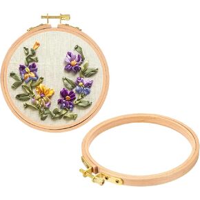 PATIKIL 2 Pieces 4 Inch Embroidery Hoops Round Adjustable Beach Wood Circle Cross Stitch Hoop Ring Bulk for Embroidery Art Craft Handy Sewing Decoration