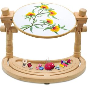 Adjustable Embroidery Stand - Rotated Hands-Free Cross Stitch Hoop Holder, Wood Embroidery Frame Lap Stand for Needlepoint Sewing Craft