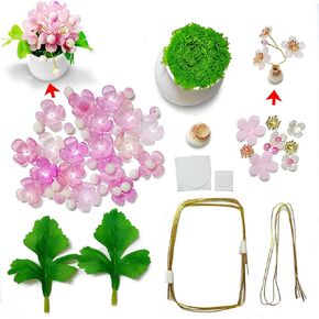 Akascord DIY Beading Kits (Two Sets), Mini Desktop Vase Decorations Beaded Flowers Car Ornaments Happy Potted Plants for Beading Enthusiasts to Handmake Comes with Non-Marking Stickers (Pink)